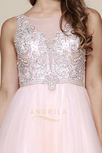 Sequins Sleeveless Beading Long Tulle Formal Prom Dresses