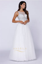 Sequins Sleeveless Beading Long Tulle Formal Prom Dresses