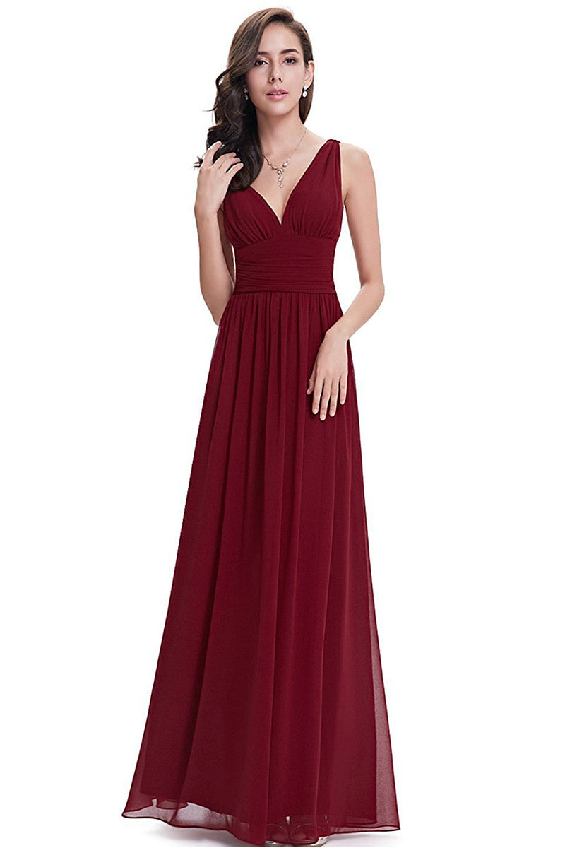 Ruched V-Back Chiffon A-Line Bridesmaid Dress