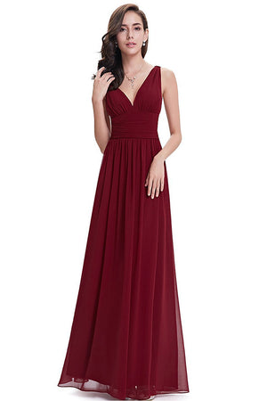 Ruched V-Back Chiffon A-Line Bridesmaid Dress