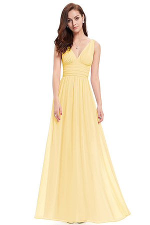 Butter Yellow Ruched V-Back Chiffon A-Line Bridesmaid Dress