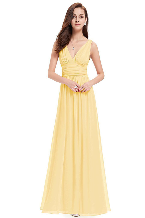Ruched V-Back Chiffon A-Line Bridesmaid Dress