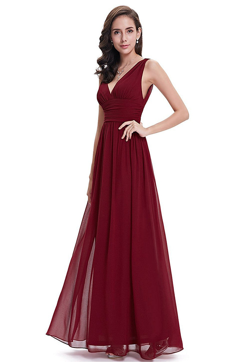 Ruched V-Back Chiffon A-Line Bridesmaid Dress