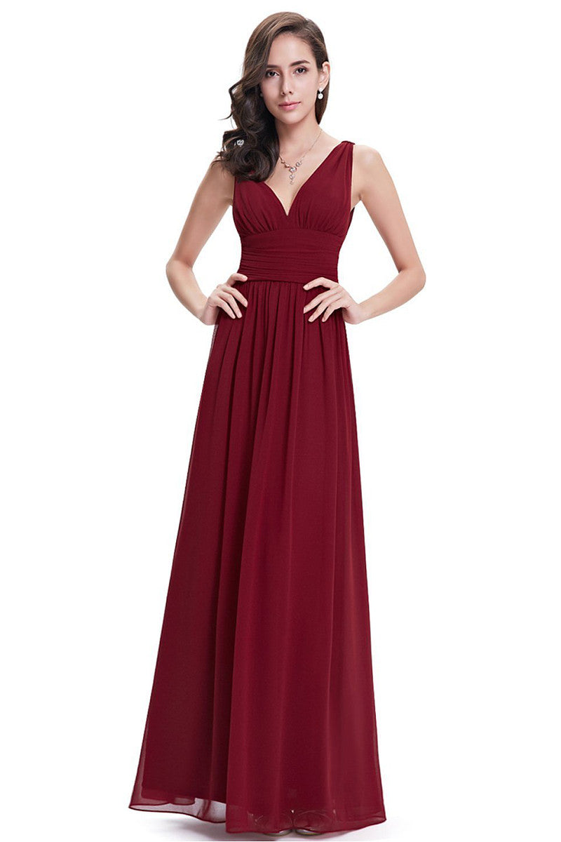 Ruched V-Back Chiffon A-Line Bridesmaid Dress