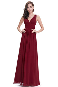 A-Line V-neck Floor-Length Tulle Prom Dresses With Ruffle