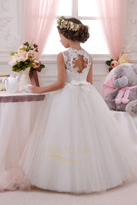 Ball Gown Lace Sleeveless Long Flower Girl Dresses