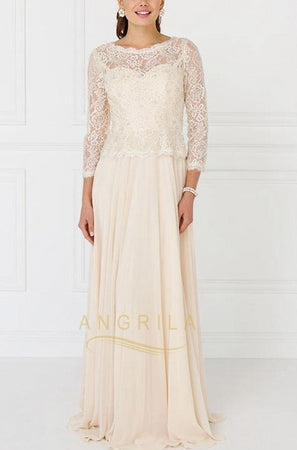 A-Line Scoop Neck Mother of the Bride Dress with 3/4 Sleeves