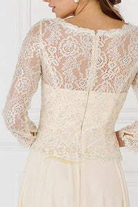 A-Line Scoop Neck Mother of the Bride Dress with 3/4 Sleeves