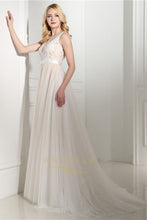 A-Line/Princess V-neck Court Train Wedding Dress with Applique