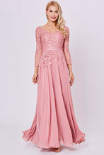 A-line Long Sleeves V-Neck Appliques Floor-Length Prom Dresses with Applique