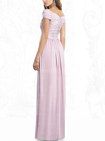 Sheath/Column Off-the-Shoulder Floor-Length Chiffon Prom Dresses With Ruffle