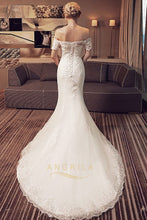 Elegant Trumpet/Mermaid Off-the-Shoulder Short Sleeves Beading Bridal Wedding Dresses