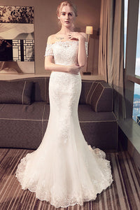Elegant Trumpet/Mermaid Off-the-Shoulder Short Sleeves Beading Bridal Wedding Dresses