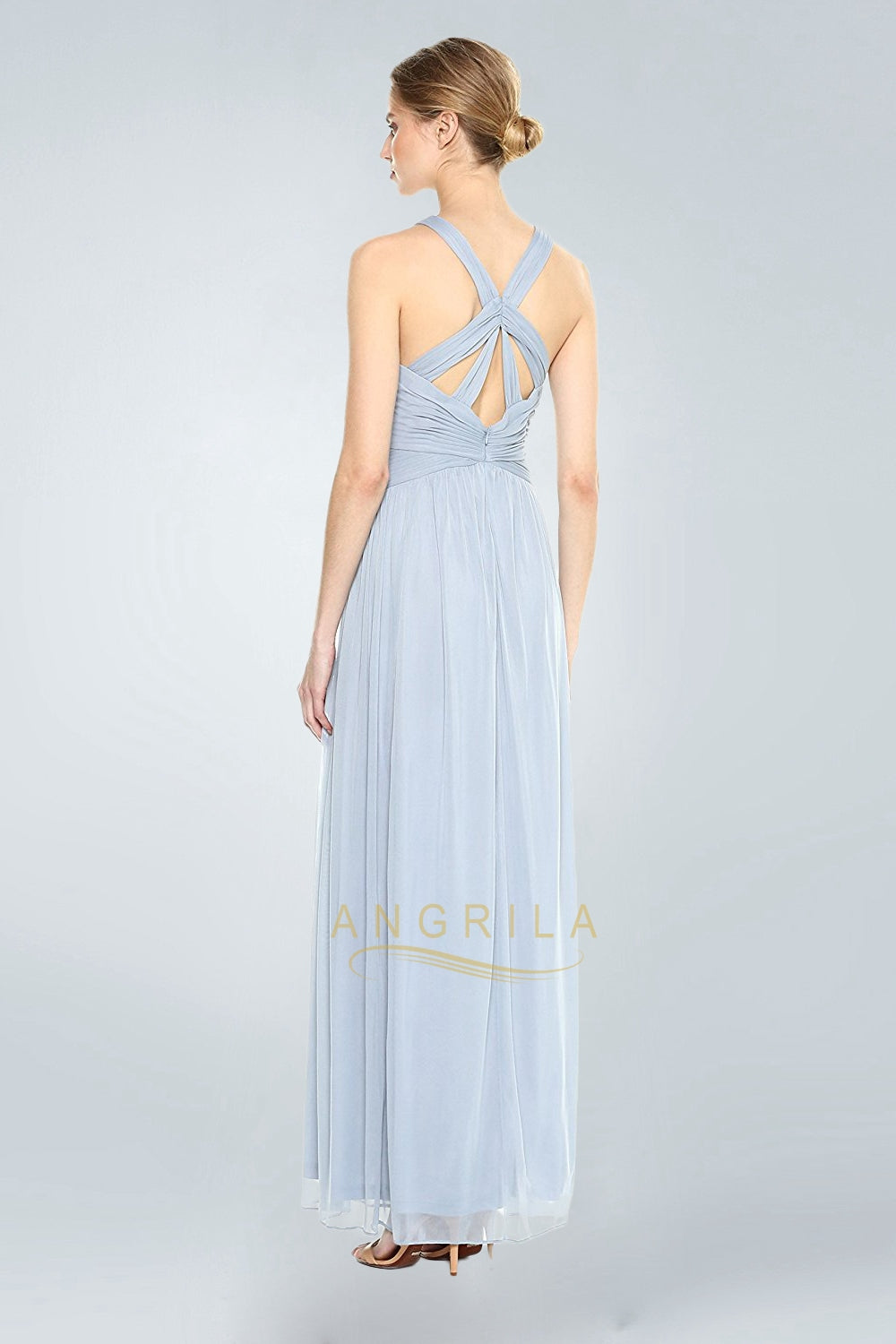 Halter Sleeveless Beading Long Chiffon Formal Prom Dresses