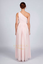 One-shoulder A-line/Princess Pleated Long Chiffon Formal Prom Dresses