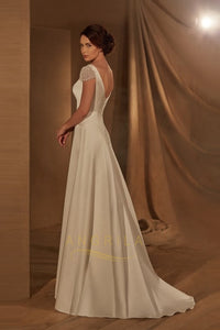 Elegant Satin Wedding Dresses with Cap Sleeves