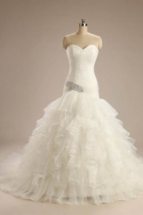 Ball-Gown Strapless Chapel  Wedding Dress White Organza