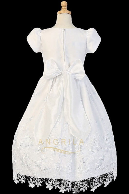 Floral Tea-length Flower Girl Dresses with  Bow(s)