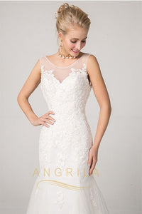 Classic Open Back Lace Appliques Sleeveless Mermaid Bridal Wedding Dresses