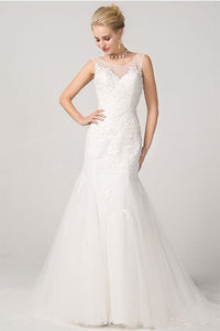 Classic Open Back Lace Appliques Sleeveless Mermaid Bridal Wedding Dresses