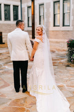 Elegant Off-the-Shoulder Beaded Lace Court Train Wedding Dresses