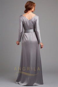 Sheath/Column Cowl Neck Mother of the Bride Dress with Long Sleeves