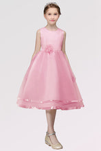 A-line Sleeveless Tea-length Flower Girl Dresses with Flower(s)