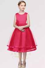 A-line Sleeveless Tea-length Flower Girl Dresses with Flower(s)