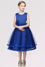 A-line Sleeveless Tea-length Flower Girl Dresses with Flower(s)