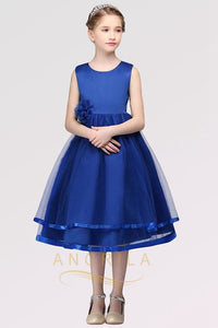 A-line Sleeveless Tea-length Flower Girl Dresses with Flower(s)