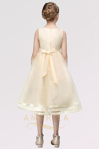 A-line Sleeveless Tea-length Flower Girl Dresses with Flower(s)