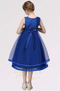 A-line Sleeveless Tea-length Flower Girl Dresses with Flower(s)