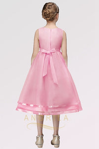 A-line Sleeveless Tea-length Flower Girl Dresses with Flower(s)