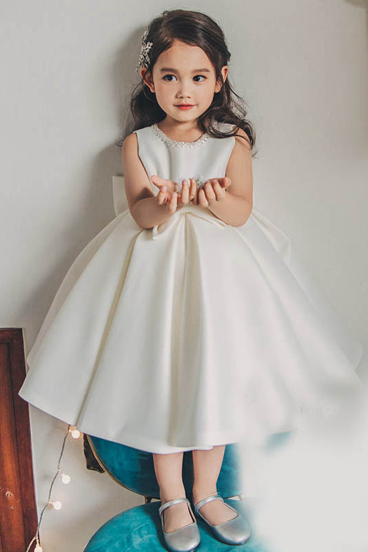 Girl's Jewel & Bows Satin Communion / Flower Girl Dress