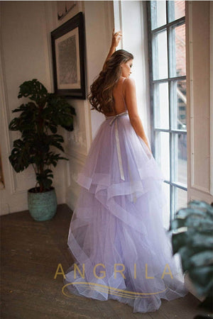 A-Line Spaghetti Straps Sleeveless Layers Tulle Wedding Dresses