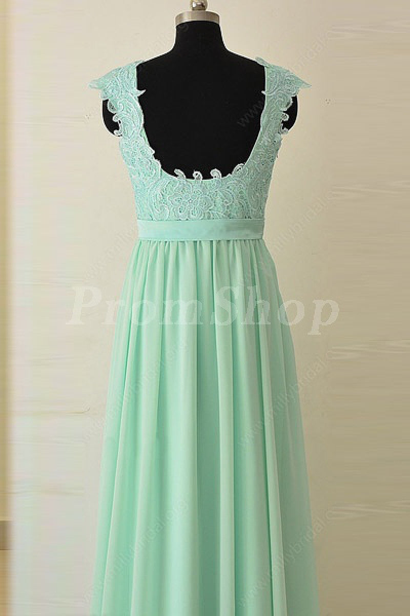 Low-Back Lace and Chiffon A-Line Bridesmaid Dress