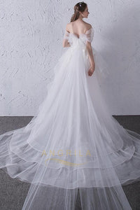 Tulle Sweetheart Neckline Cap Sleeves Wedding Dresses