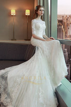 Off-the-Shoulder 1/2 Sleeves Lace Applique Wedding Dresses