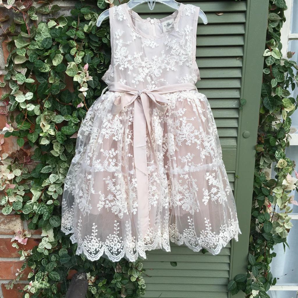 Vintage Jewel Lace Flower Girl Dress with Sash