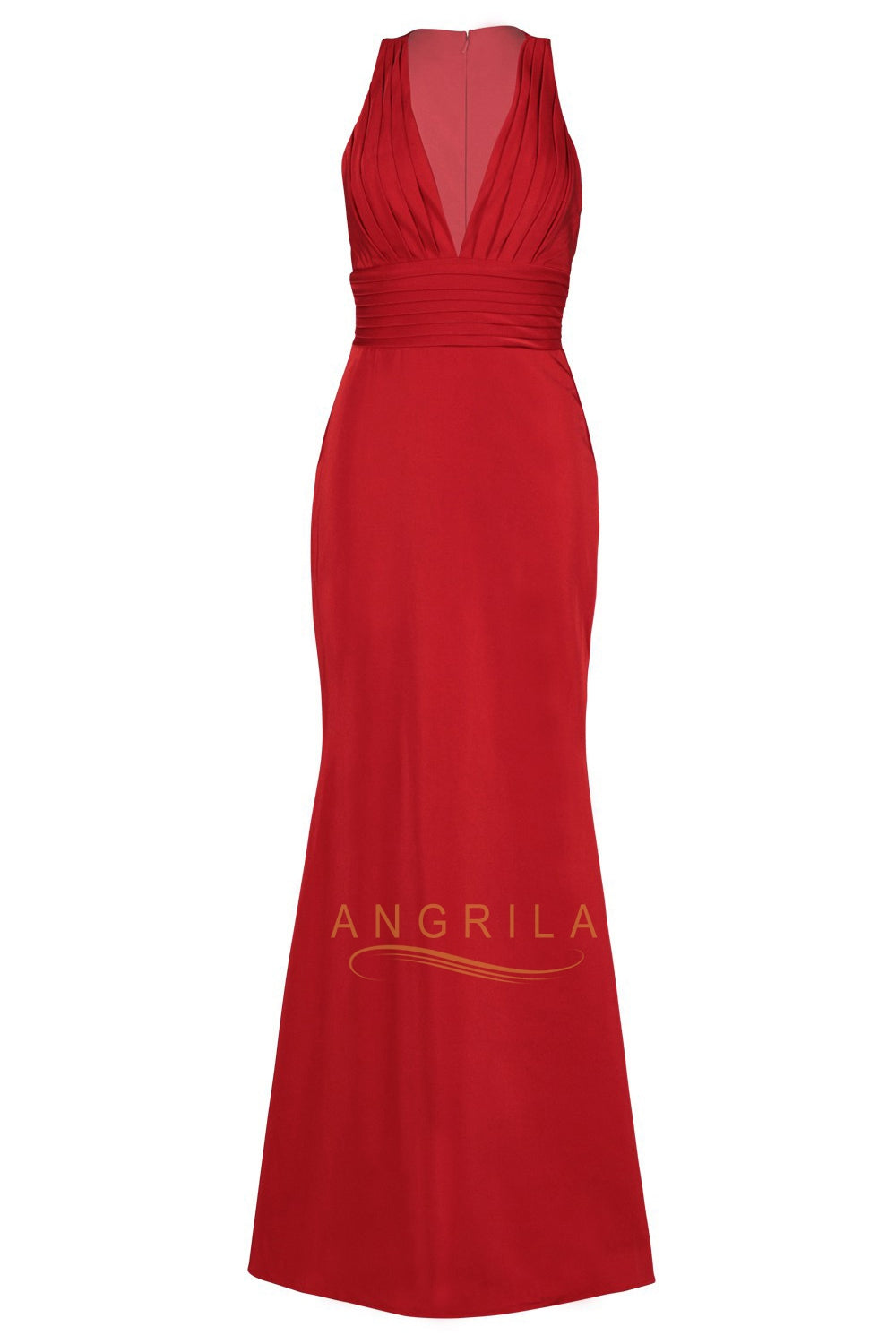 Ruched Plunging Stretch Satin Sheath Wedding Dress