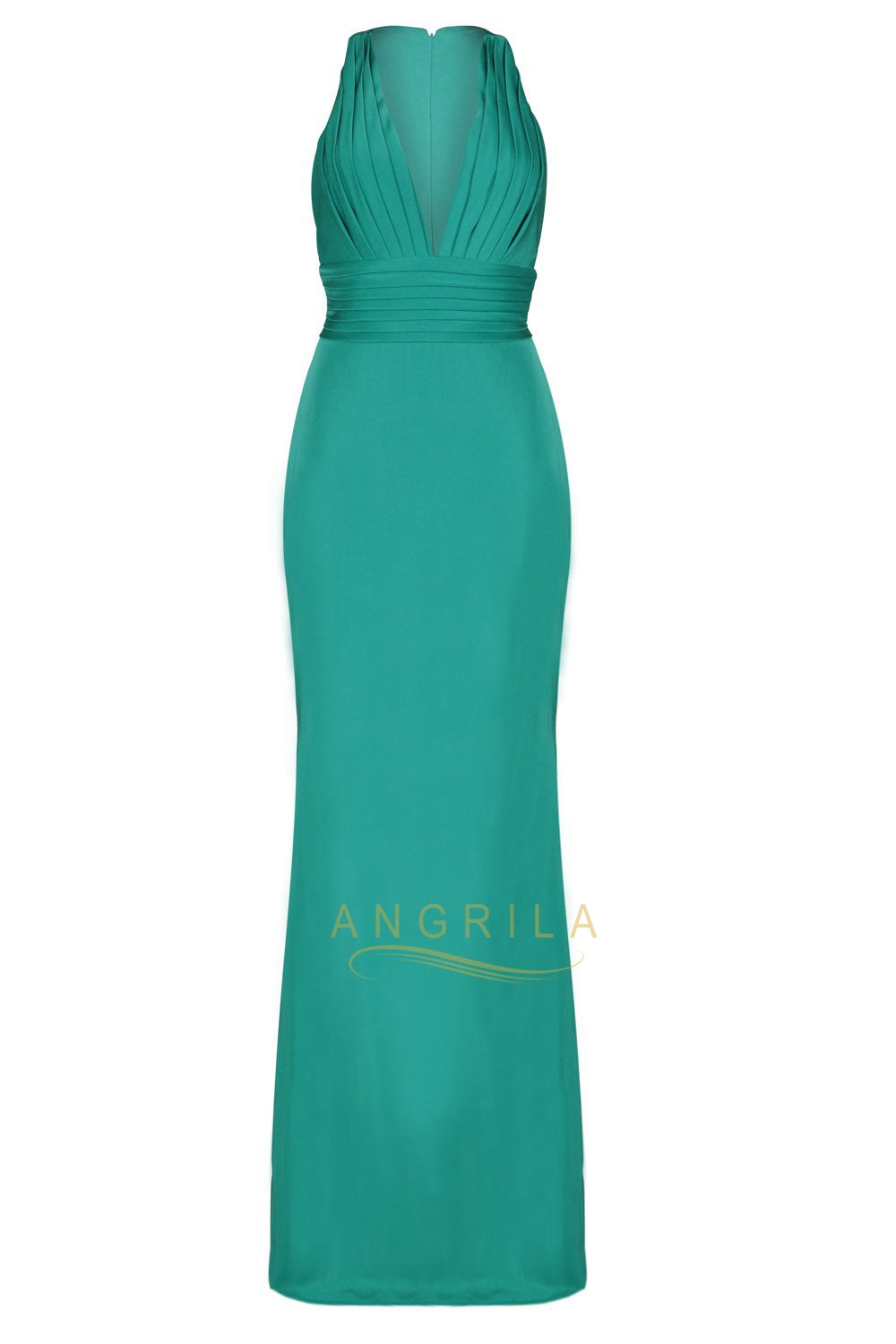 Ruched Plunging Stretch Satin Sheath Wedding Dress