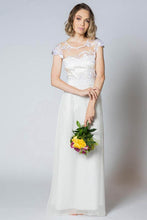 Simple Illusion Neck Cap Sleeves Sheath Wedding Dresses