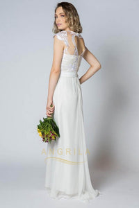 Simple Illusion Neck Cap Sleeves Sheath Wedding Dresses