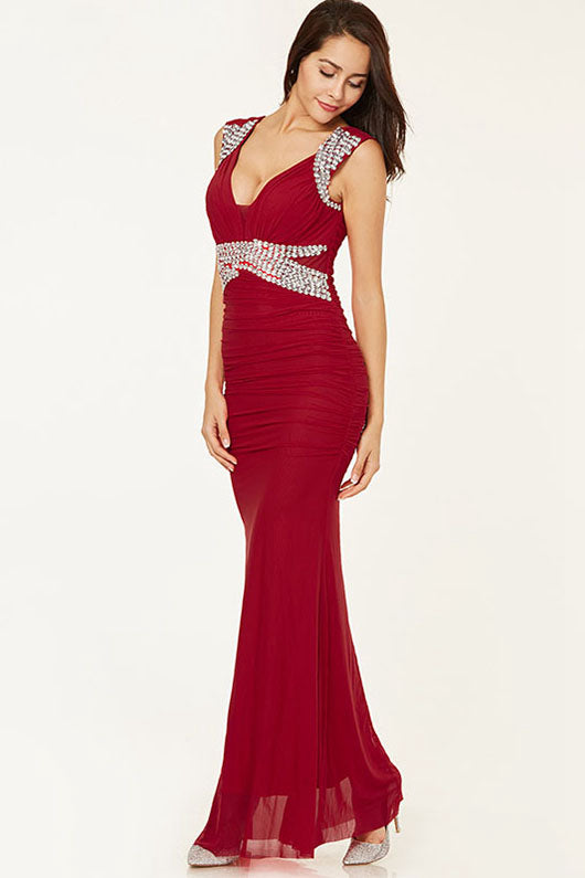 Plus Size Chiffon Floor-Length Prom Dresses with Crystals