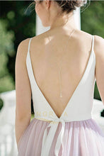 Long Spaghetti Straps Open Back Tulle Bridesmaid Dresses