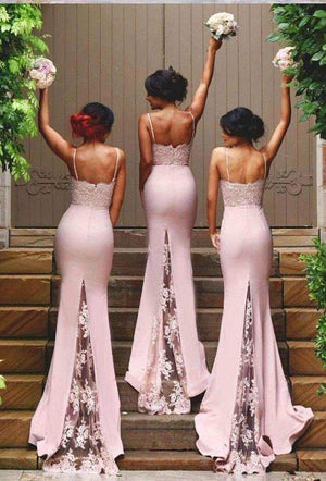 Lace and Matte Satin Mermaid Bridesmaid Dress with Lace-Inset Train