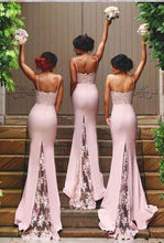 Vogue Trumpet/Mermaid Spaghetti Straps Lace Appliques Long Bridesmaid Dresses