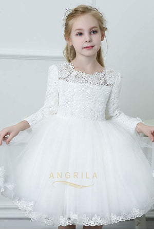 Long Sleeves Knee-length Lace & Tulle Flower Girl Dresses