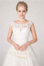 A-line Cap Sleeves Lace Appliques Beading Court Train Wedding Dresses