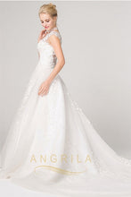 A-line Cap Sleeves Lace Appliques Beading Court Train Wedding Dresses